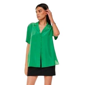 Aritzia Babaton Academy Silk Short Sleeve Blouse Green Women's Medium